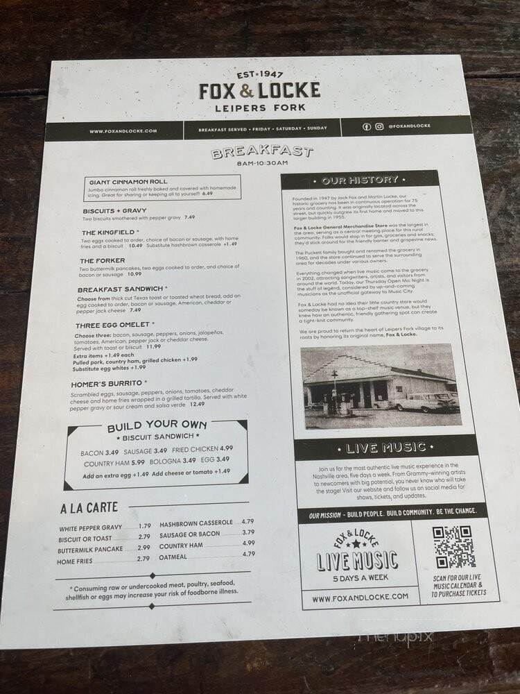 Fox & Locke - Franklin, TN menu_pic