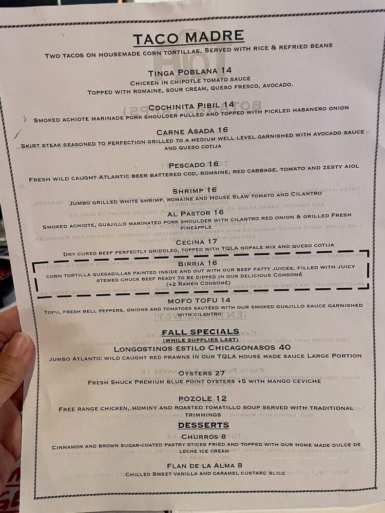 TQLA Mexican Kitchen & Cantina - Westmont, IL menu_pic