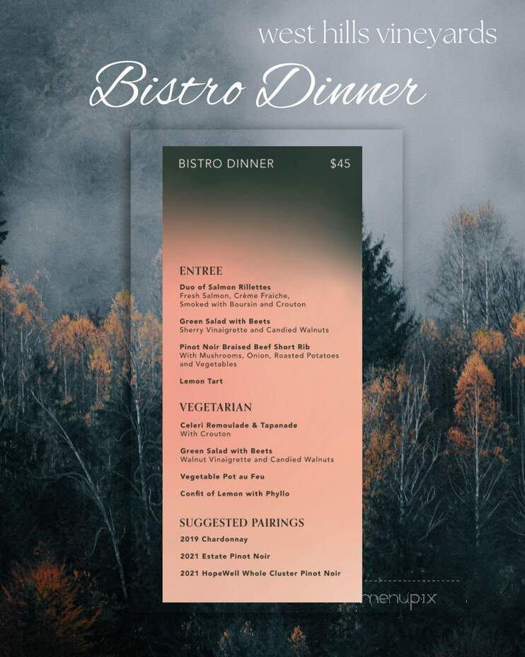West Hills Vineyards - Salem, OR menu_pic