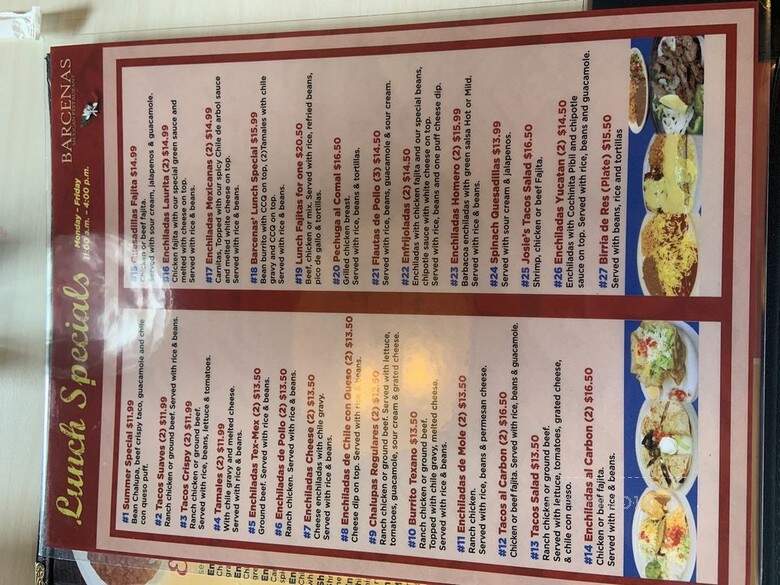 Barcenas Mexican Kitchen - League City, TX menu_pic