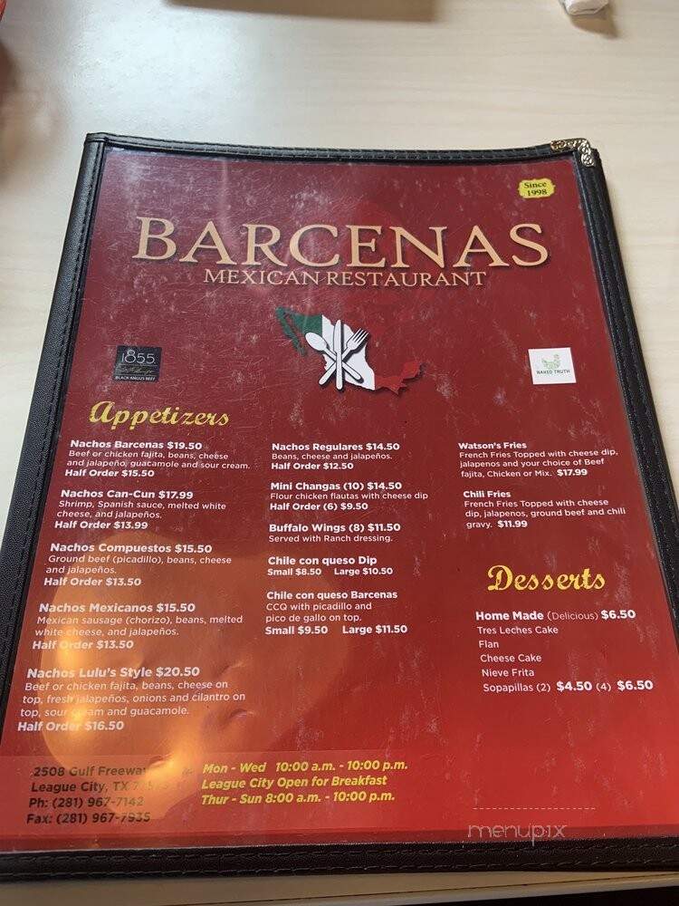 Barcenas Mexican Kitchen - League City, TX menu_pic