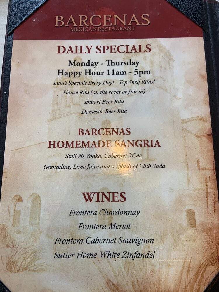Barcenas Mexican Kitchen - League City, TX menu_pic