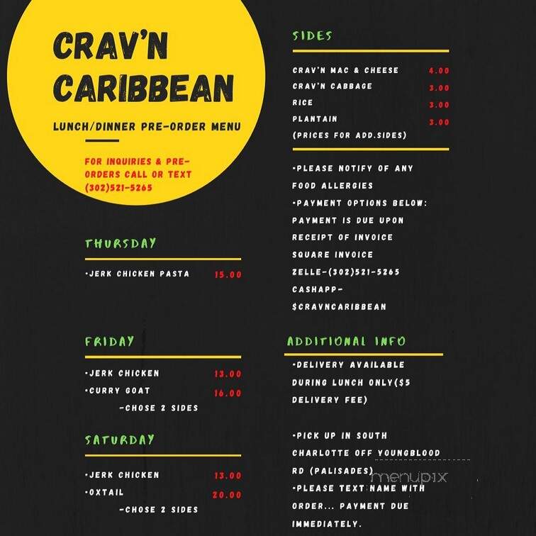 Crav'n Caribbean - Charlotte, NC menu_pic