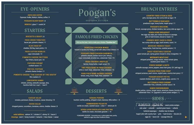 Poogan's Southern Kitchen - Columbia, SC menu_pic