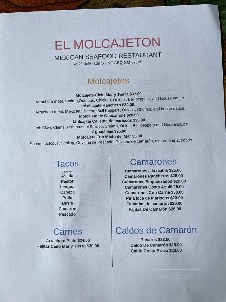 El Molcajeton - Albuquerque, NM menu_pic