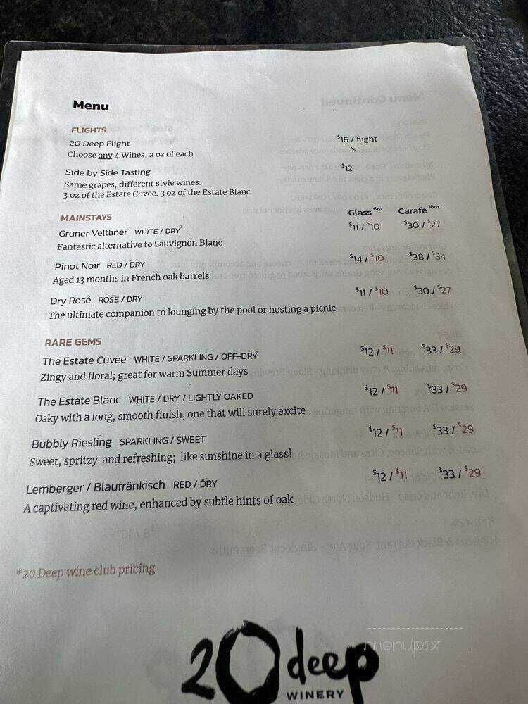 20 Deep Winery - Honeoye Falls, NY menu_pic