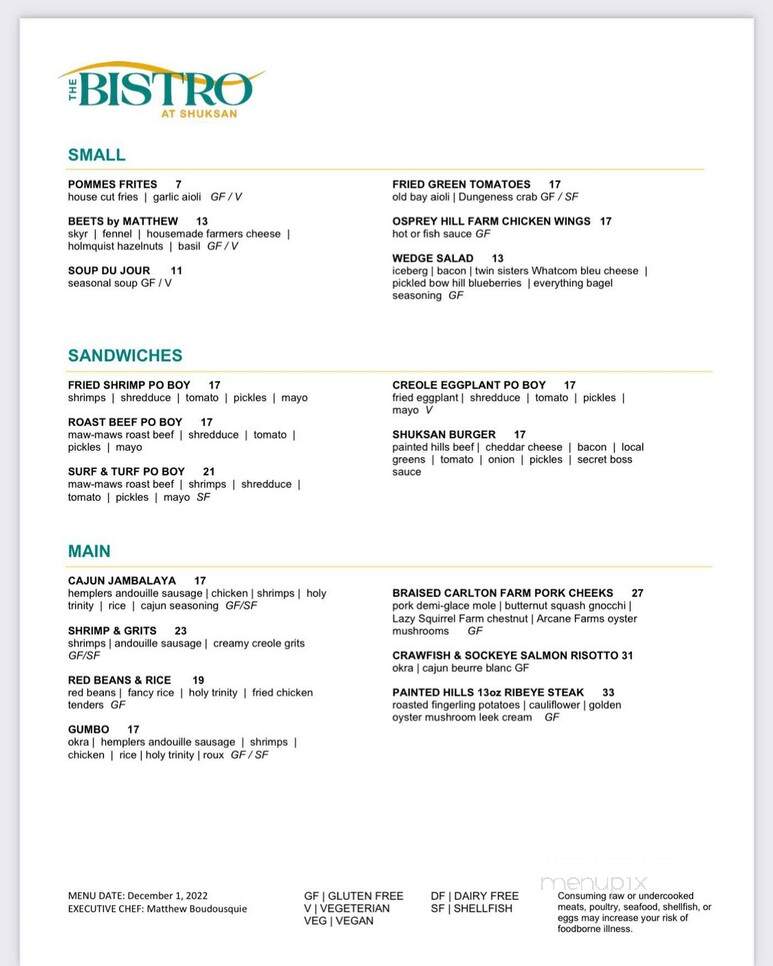 The Bistro at Shuksan - Bellingham, WA menu_pic