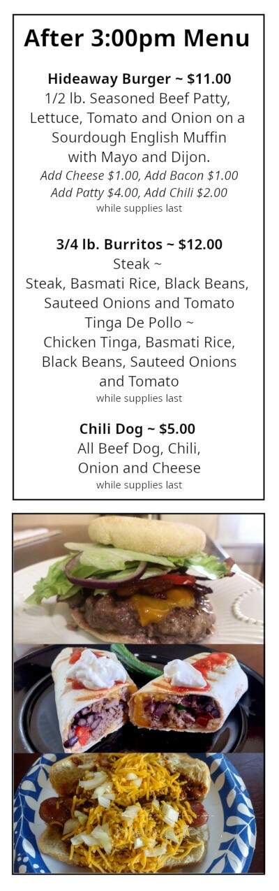 The Hideaway Coffee Cafe - Hot Springs, AR menu_pic