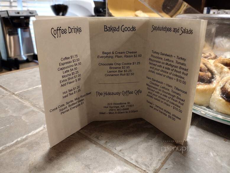 The Hideaway Coffee Cafe - Hot Springs, AR menu_pic