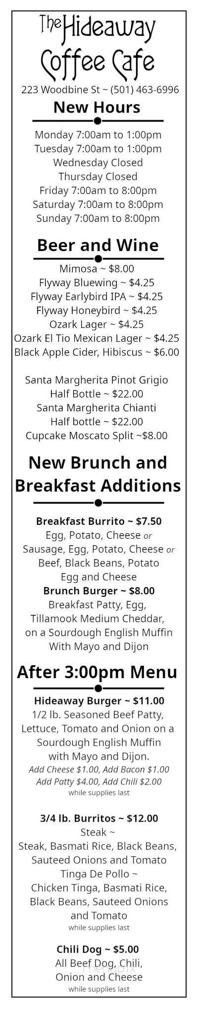 The Hideaway Coffee Cafe - Hot Springs, AR menu_pic