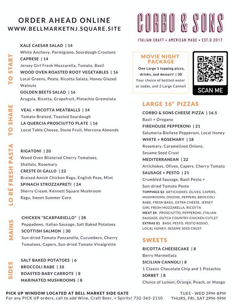Corbo & Sons Osteria - Shrewsbury, NJ menu_pic