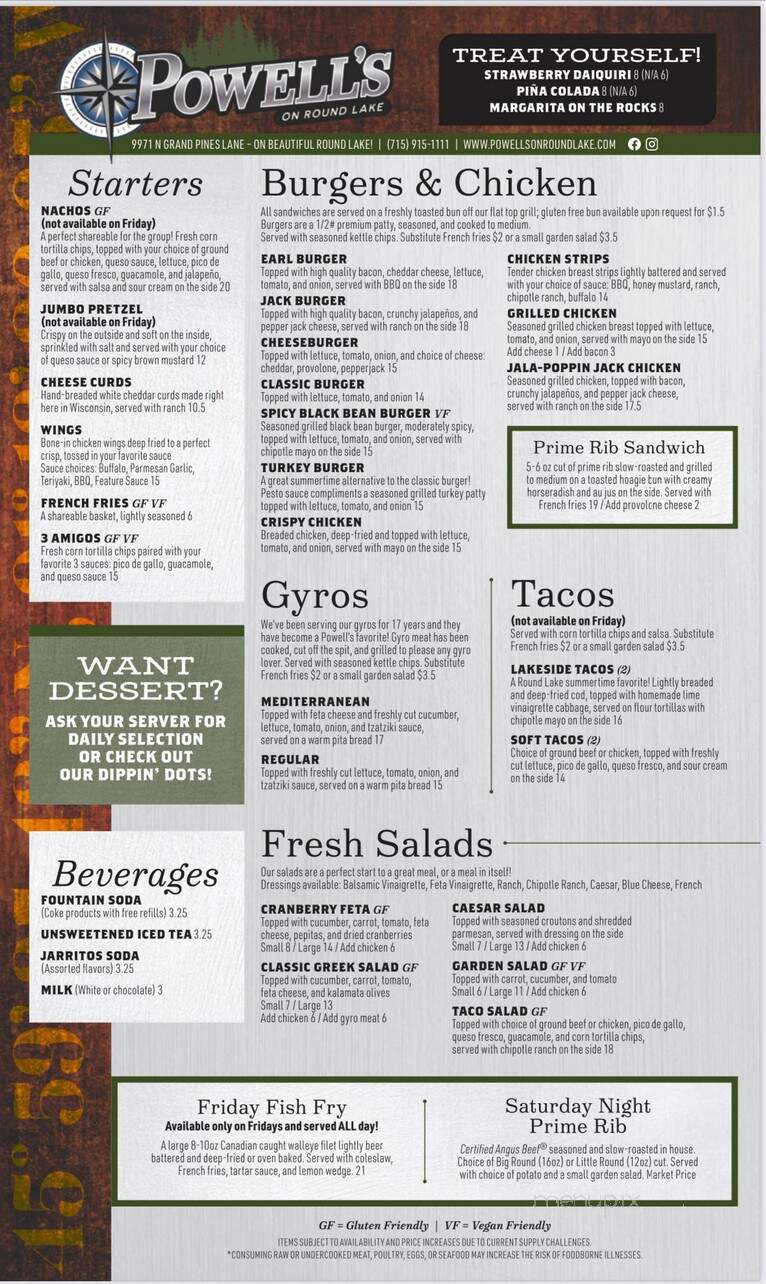 Powell's on Round Lake - Hayward, WI menu_pic