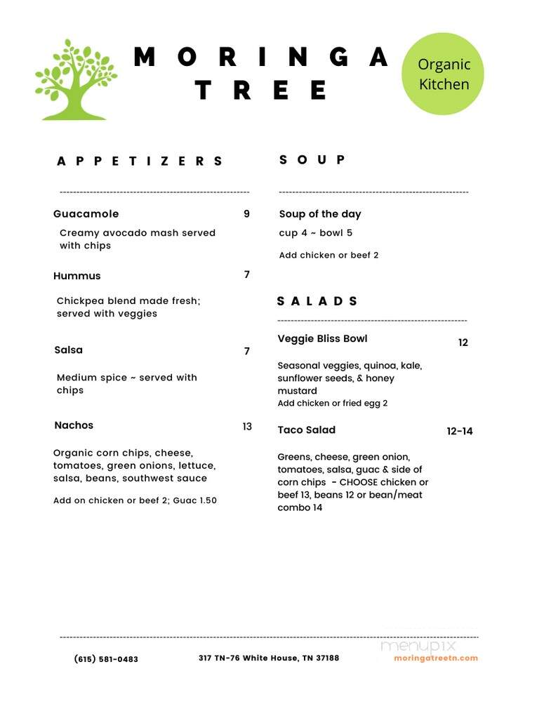 The Moringa Tree - White House, TN menu_pic