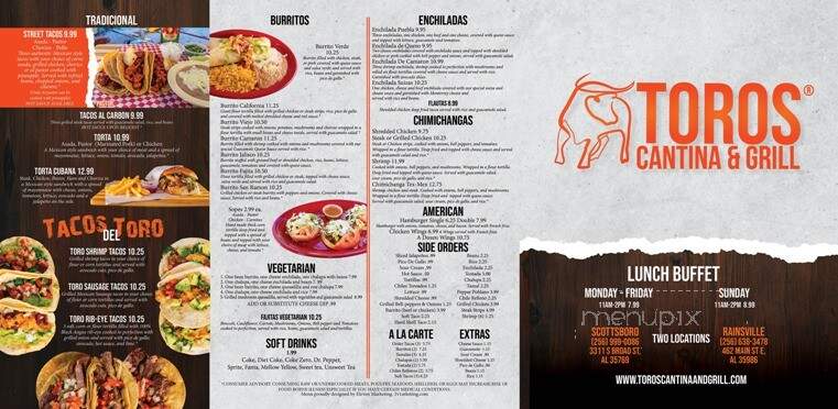 Toros Cantina and Grills - Rainsville, AL menu_pic