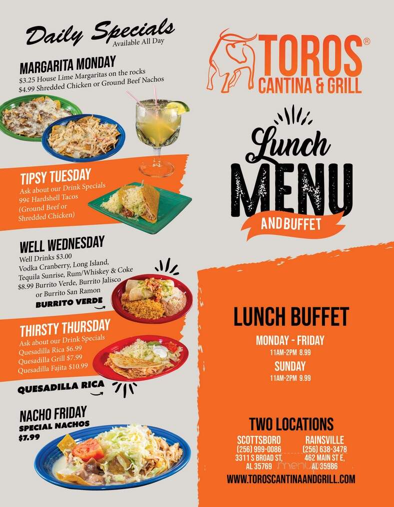 Toros Cantina and Grills - Rainsville, AL menu_pic