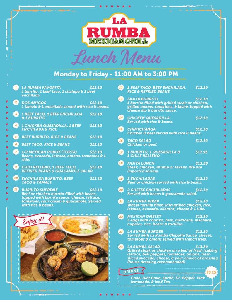 La Rumba Mexican Grill - Lake Charles, LA menu_pic