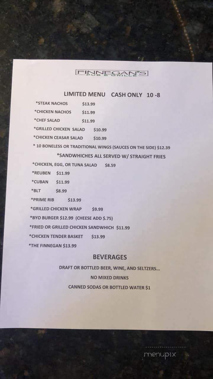 Finnegan's Grille & Pub - Port Charlotte, FL menu_pic