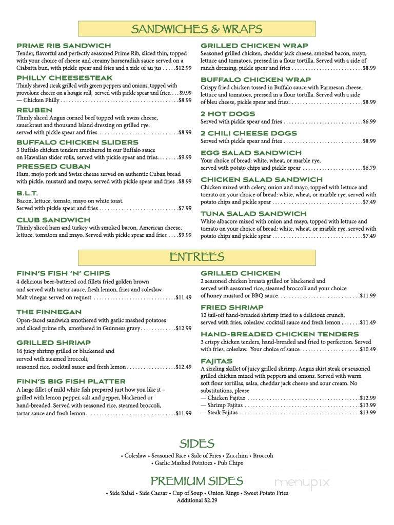 Finnegan's Grille & Pub - Port Charlotte, FL menu_pic