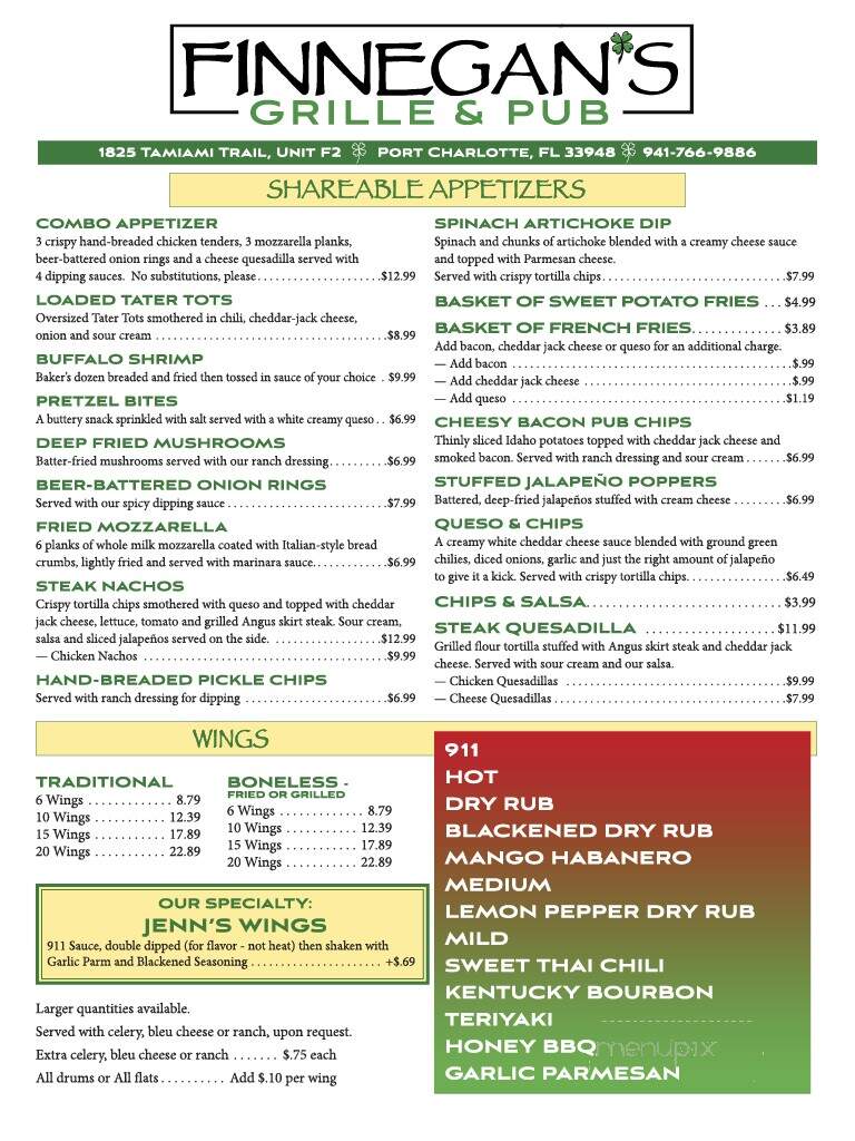 Finnegan's Grille & Pub - Port Charlotte, FL menu_pic