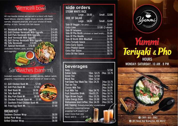 Yummi Teriyaki & Pho - Bremerton, WA menu_pic