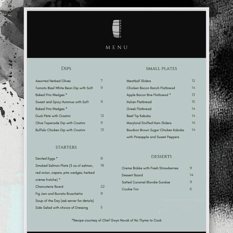Barrel 9 - Lusby, MD menu_pic
