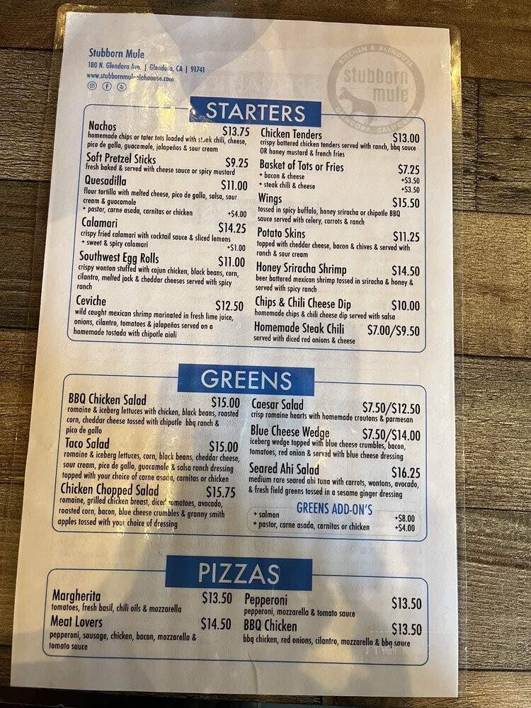 Stubborn Mule Glendora - Glendora, CA menu_pic