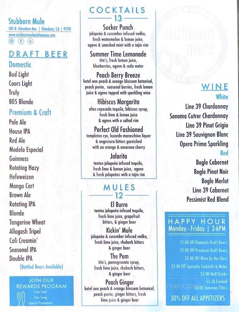 Stubborn Mule Glendora - Glendora, CA menu_pic