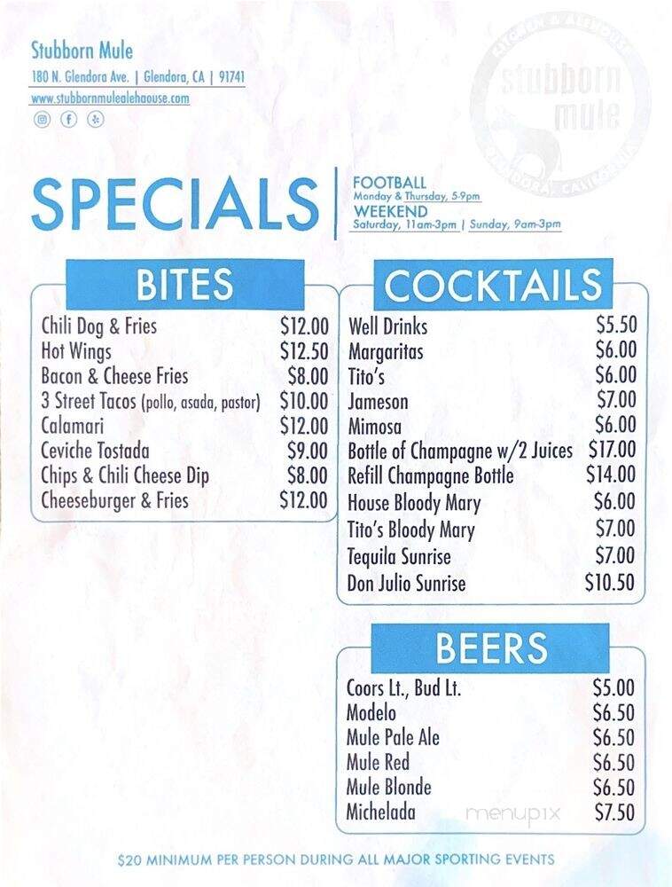 Stubborn Mule Glendora - Glendora, CA menu_pic