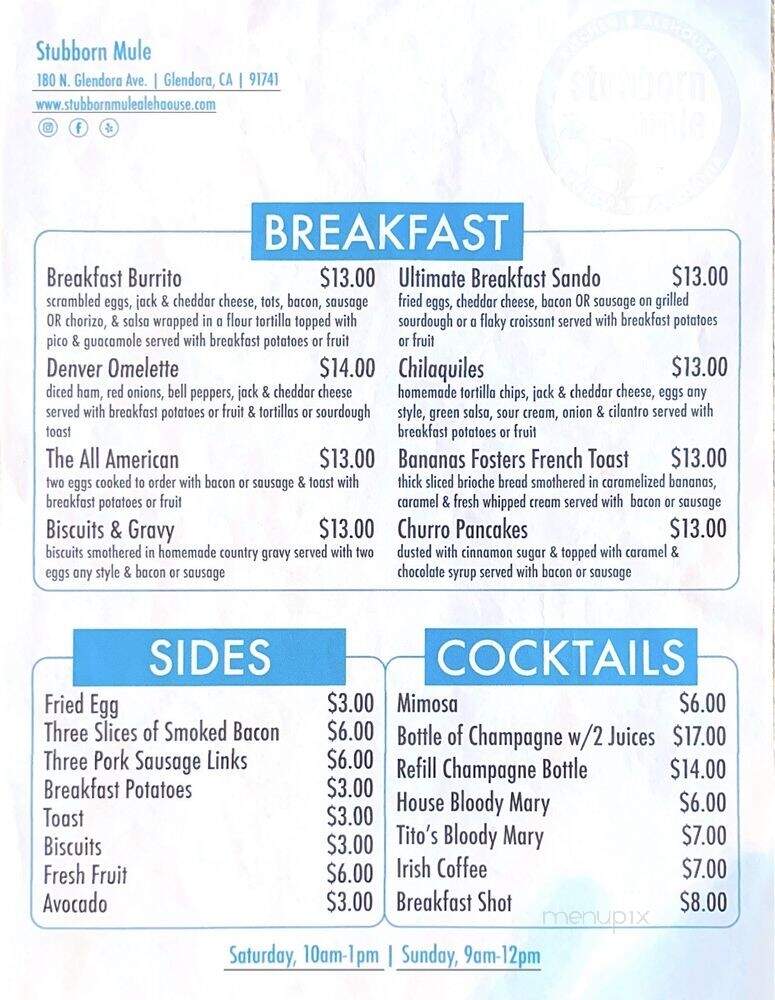 Stubborn Mule Glendora - Glendora, CA menu_pic