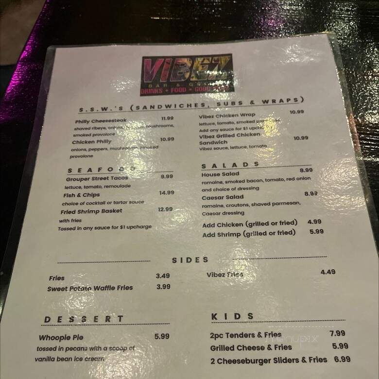 Vibez Bar & Grill - Kannapolis, NC menu_pic
