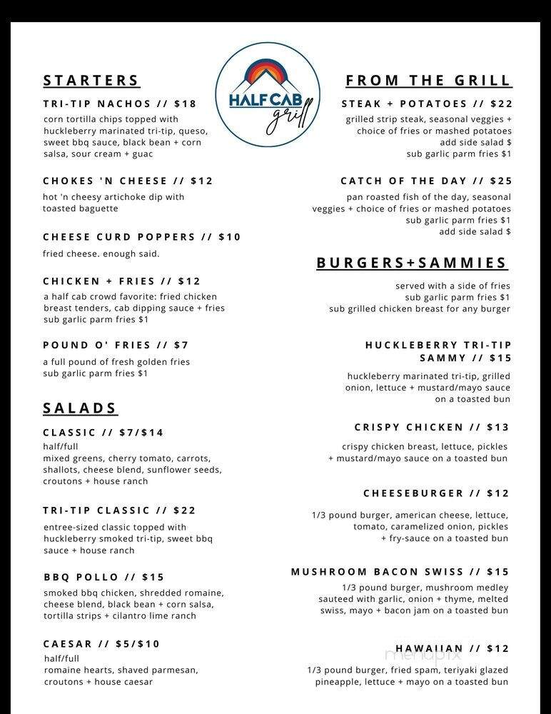Half Cab Grill - Ririe, ID menu_pic