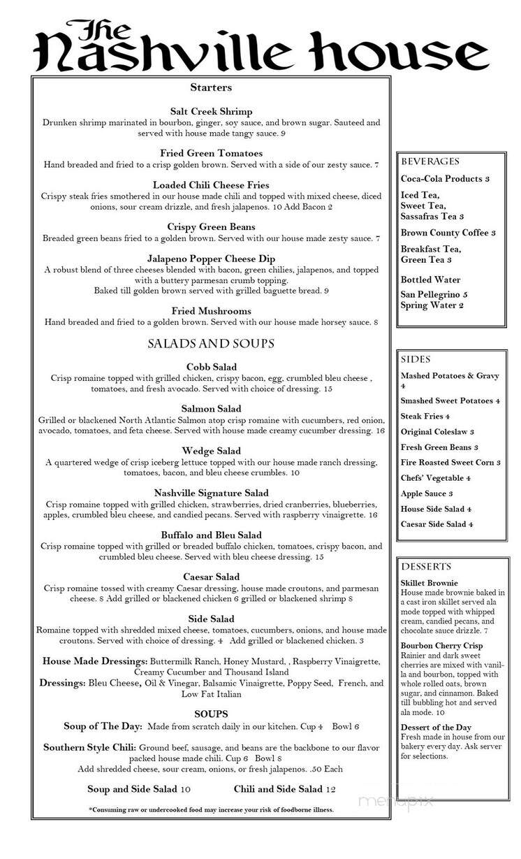 The Nashville Chop House - Nashville, IN menu_pic