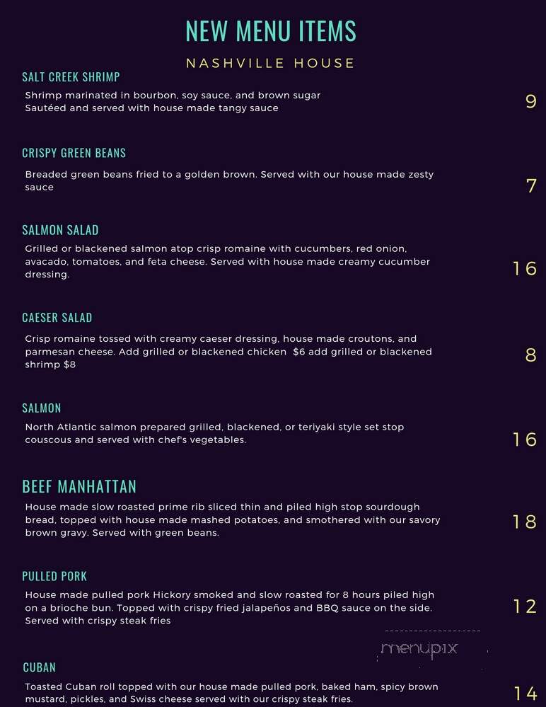 The Nashville Chop House - Nashville, IN menu_pic