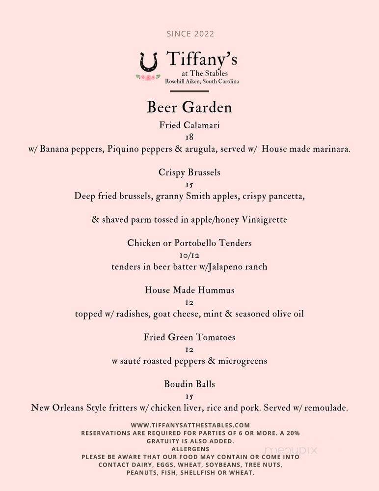 Tiffany's at the Stables - Aiken, SC menu_pic