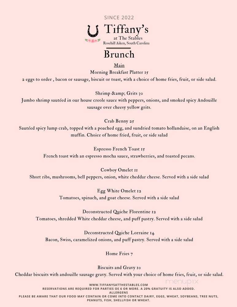 Tiffany's at the Stables - Aiken, SC menu_pic