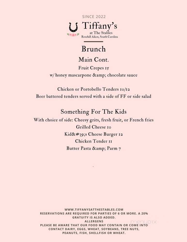 Tiffany's at the Stables - Aiken, SC menu_pic