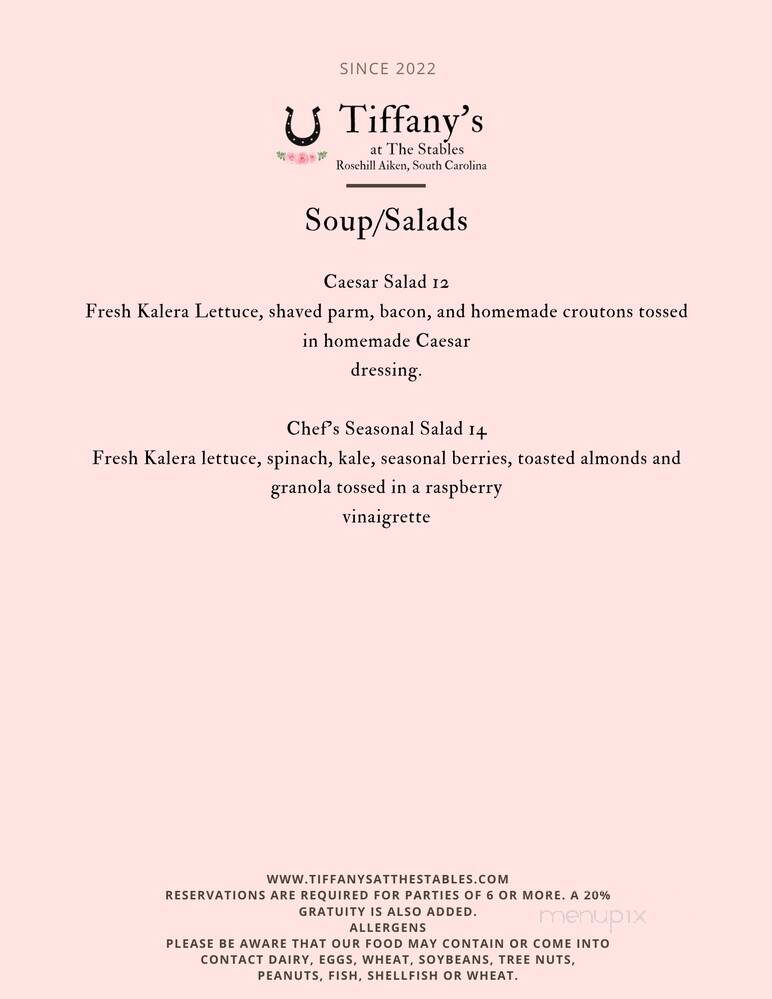 Tiffany's at the Stables - Aiken, SC menu_pic