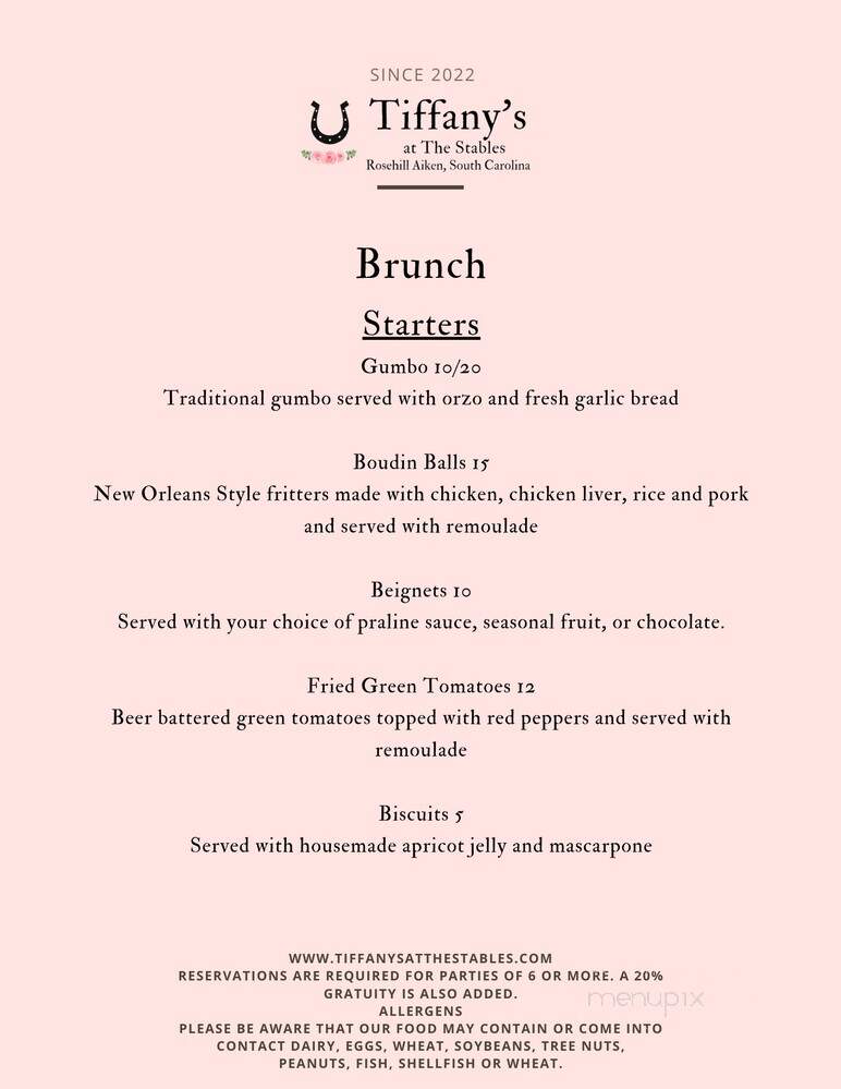 Tiffany's at the Stables - Aiken, SC menu_pic
