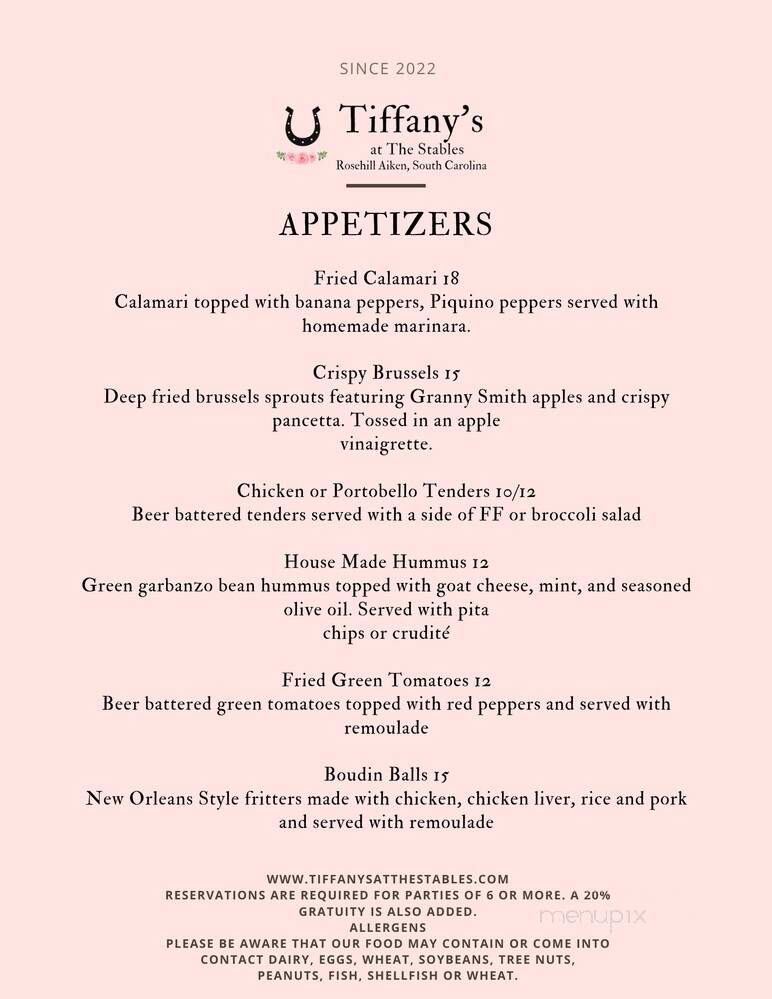 Tiffany's at the Stables - Aiken, SC menu_pic