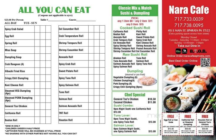 Nara Cafe - Ephrata, PA menu_pic