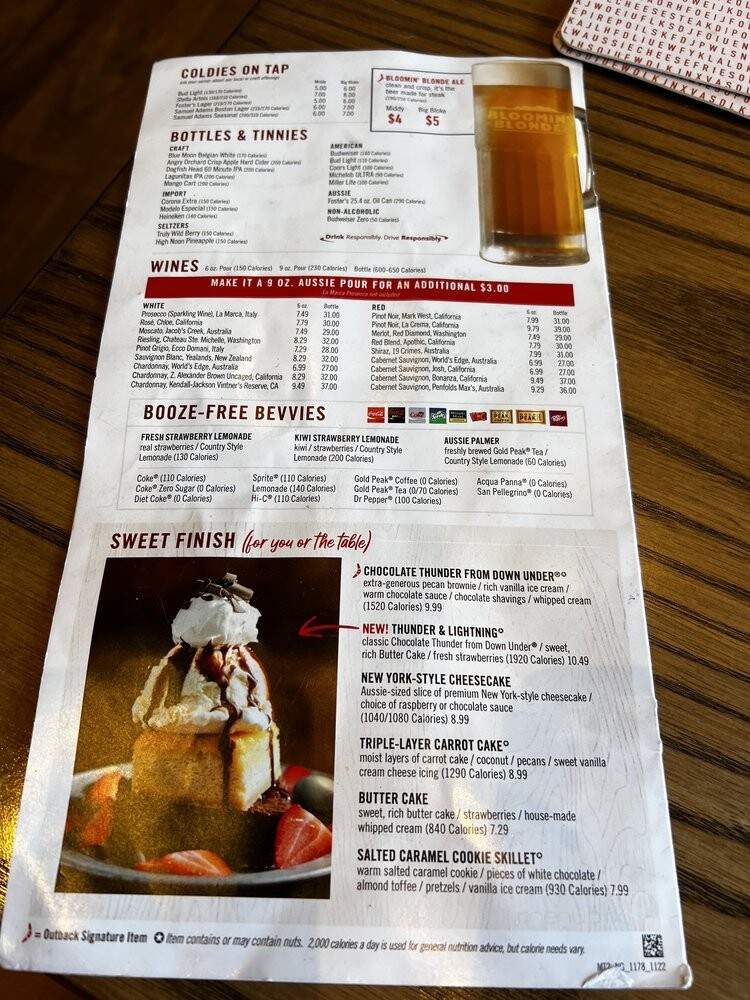 Outback Steakhouse - Fayetteville, GA menu_pic