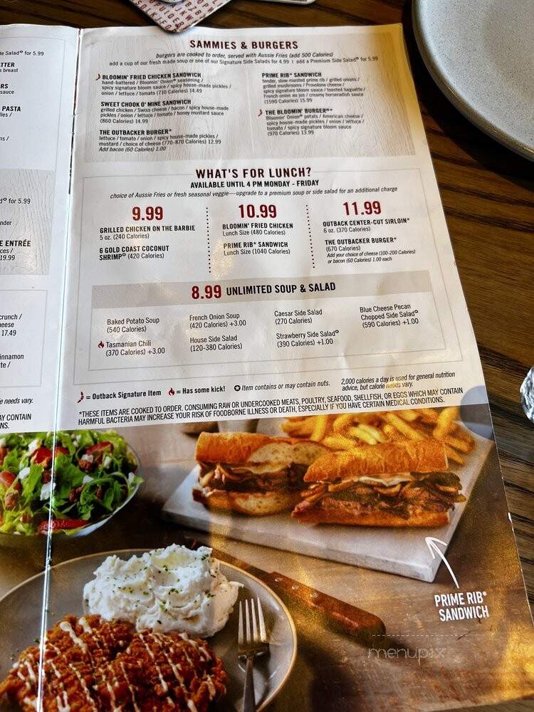 Outback Steakhouse - Fayetteville, GA menu_pic