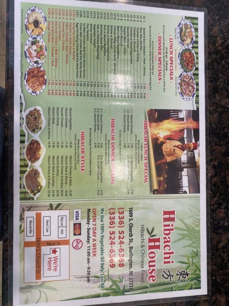 Hibachi House - Burlington, NC menu_pic