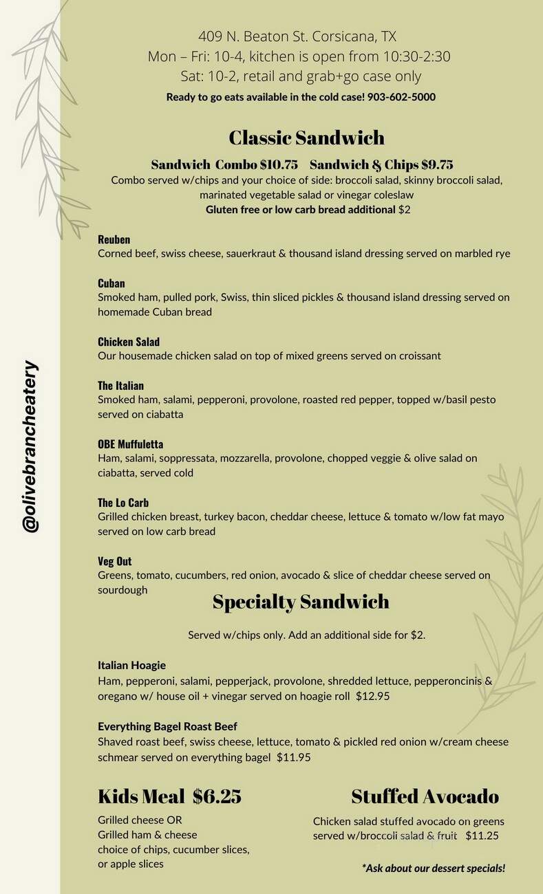 Olive Branch Eatery - Corsicana, TX menu_pic