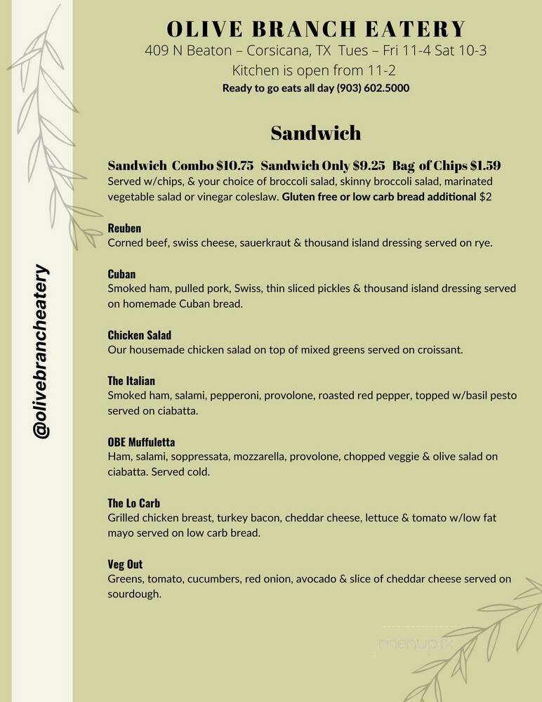 Olive Branch Eatery - Corsicana, TX menu_pic