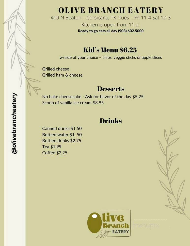 Olive Branch Eatery - Corsicana, TX menu_pic