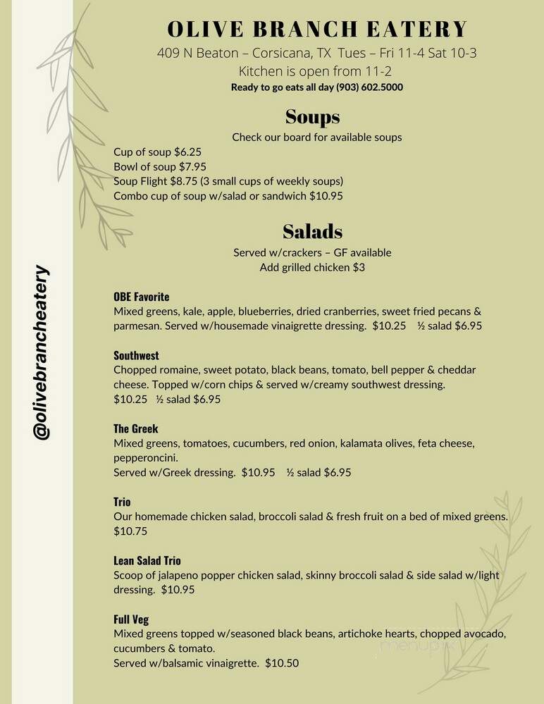 Olive Branch Eatery - Corsicana, TX menu_pic
