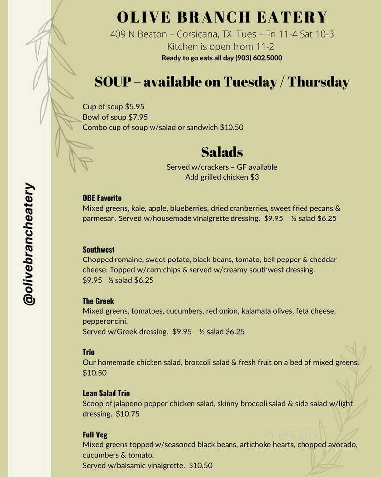 Olive Branch Eatery - Corsicana, TX menu_pic