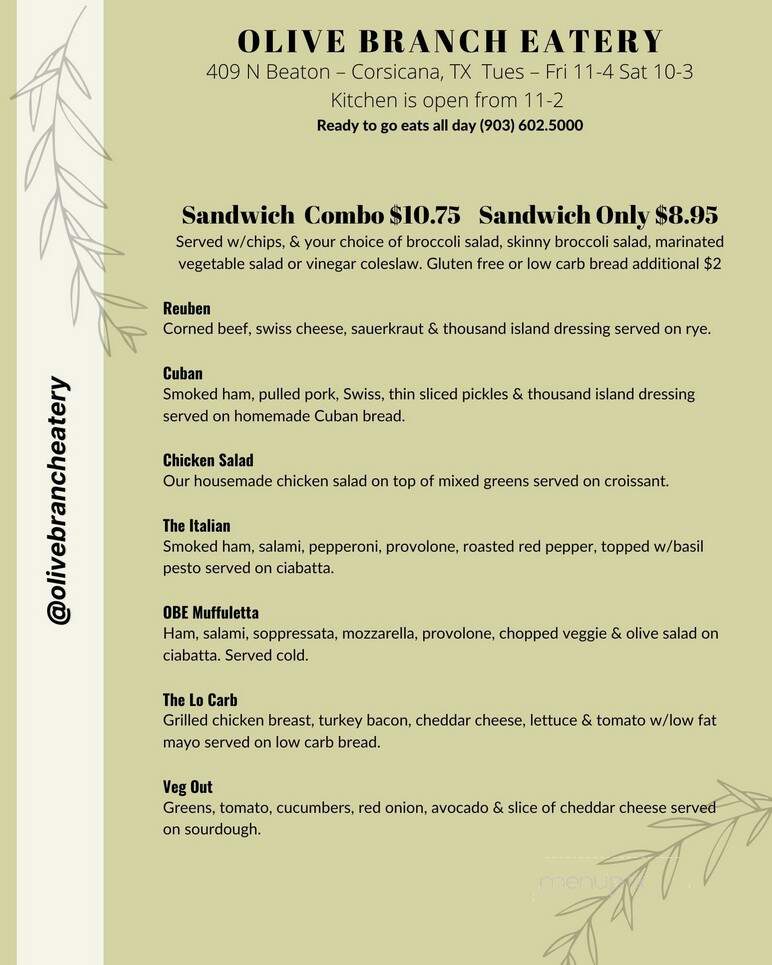 Olive Branch Eatery - Corsicana, TX menu_pic