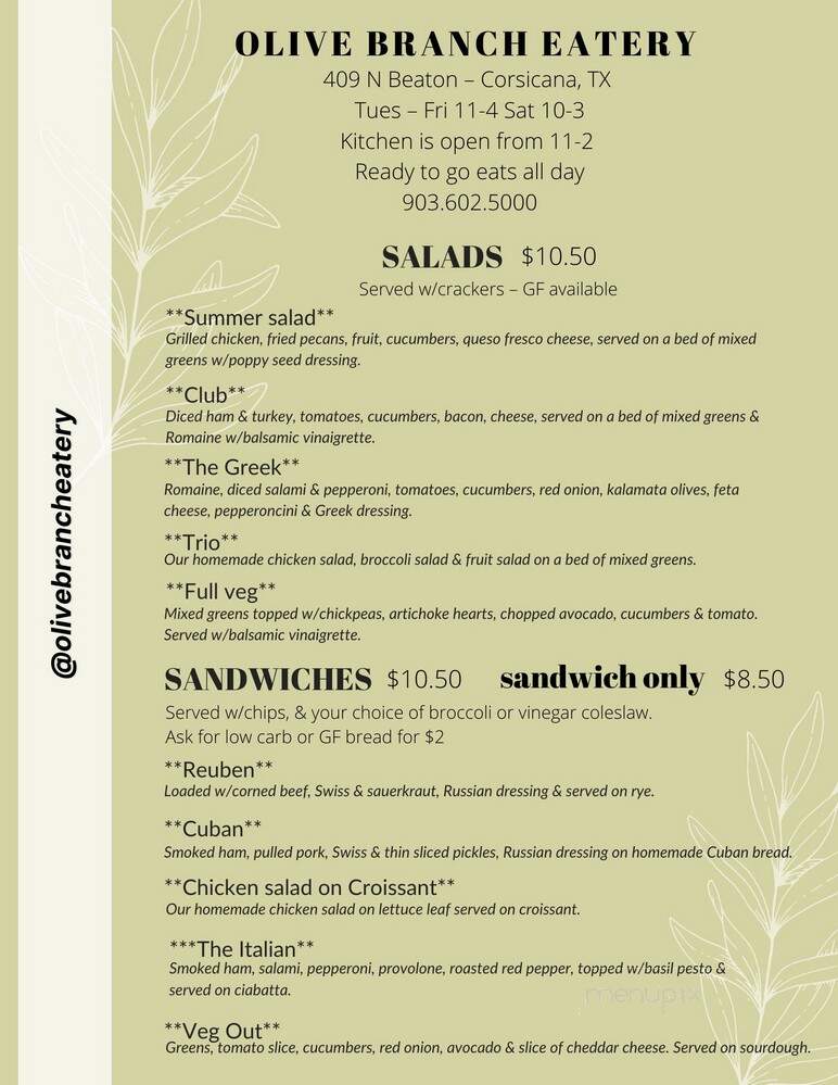 Olive Branch Eatery - Corsicana, TX menu_pic